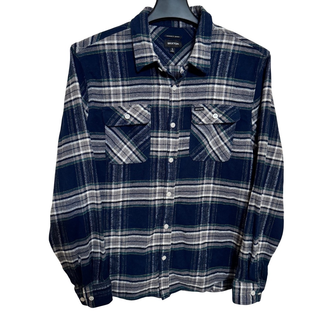 Brixton Button Down Shirt Mens L Standard Fit Bowery Flannel Moonlit Ocean Grey